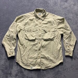 TravelSmith Button Down Mens Medium Adventure Gear Khaki Tan Utility Shirt 5114